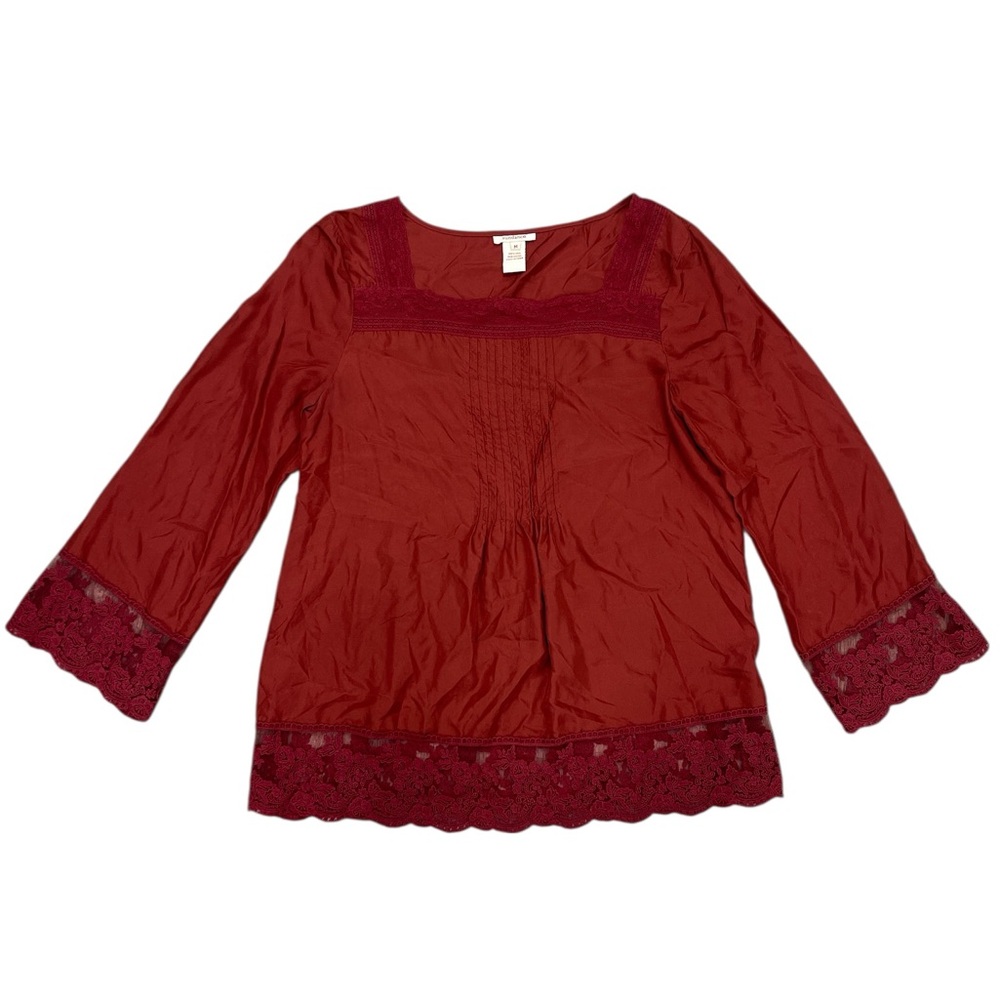 Sundance Silk Red Lace Trim Blouse
